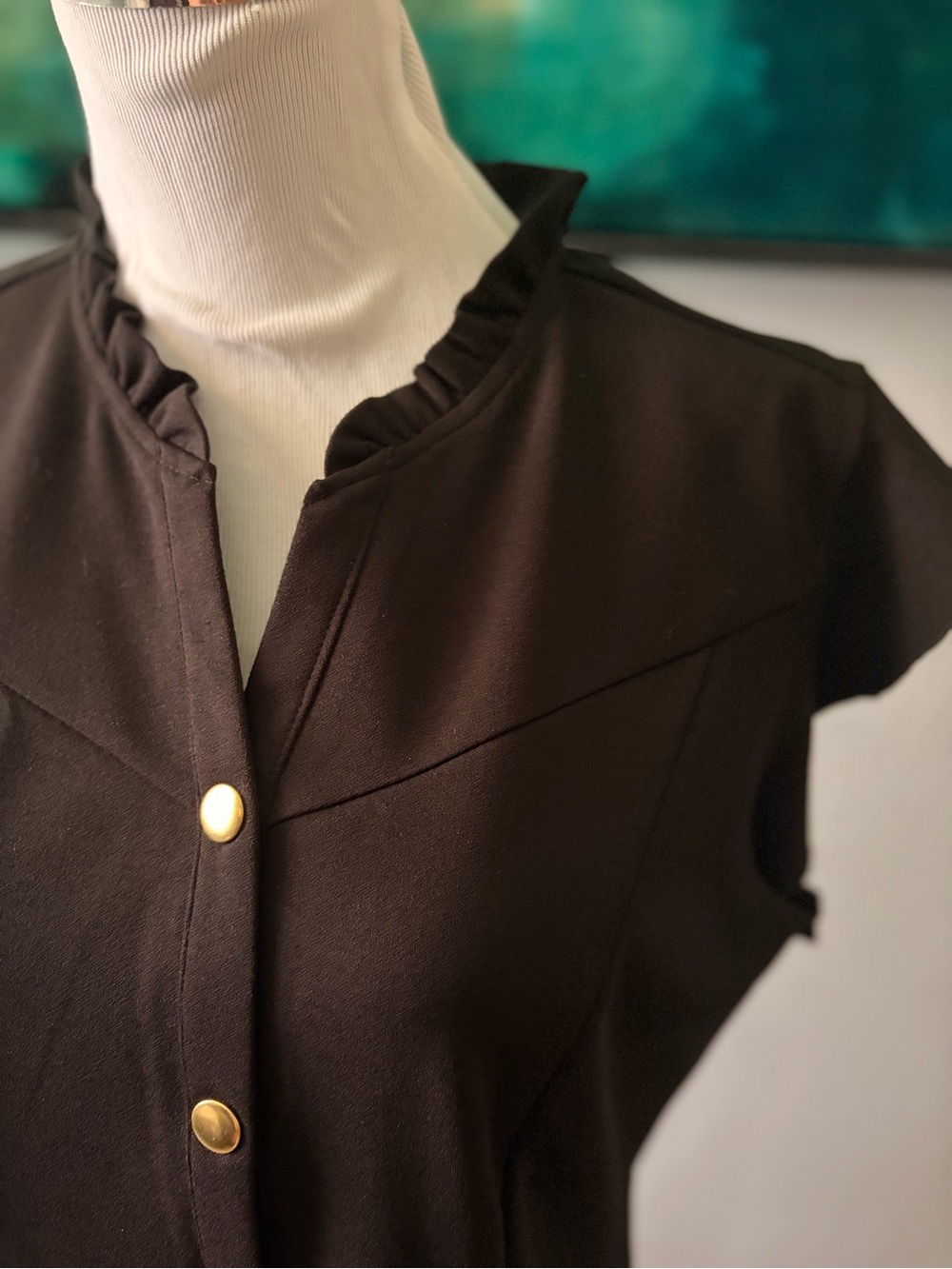 Nanette Lepore Black Midi Dress with Gold Buttons